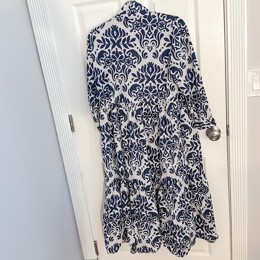 Zara Navy and White Blockprint Shirt Dress